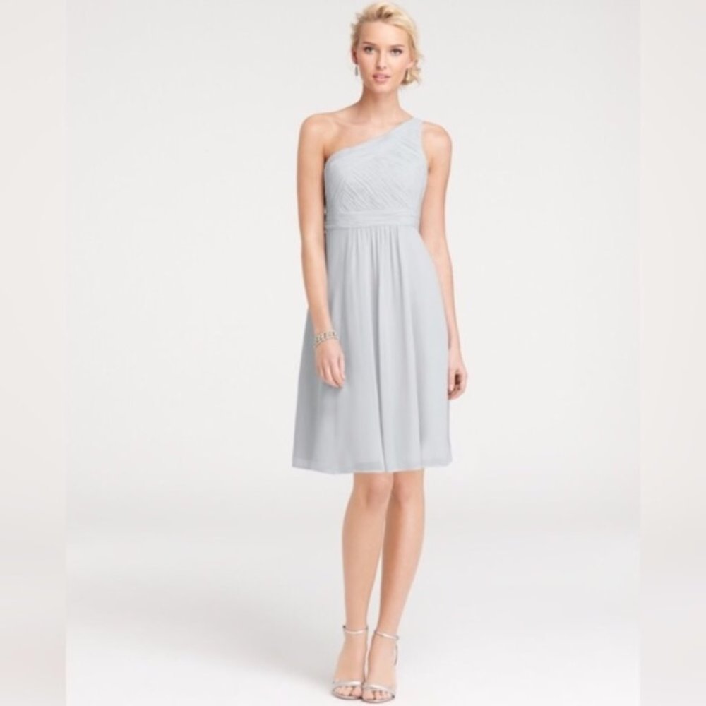Ann Taylor Gray Silk Georgette One Shoulder Dress